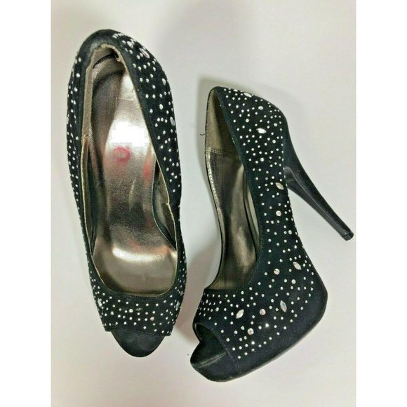 Bongo Fame sz 6 stiletto metallic studs black sued - Picture 1 of 12